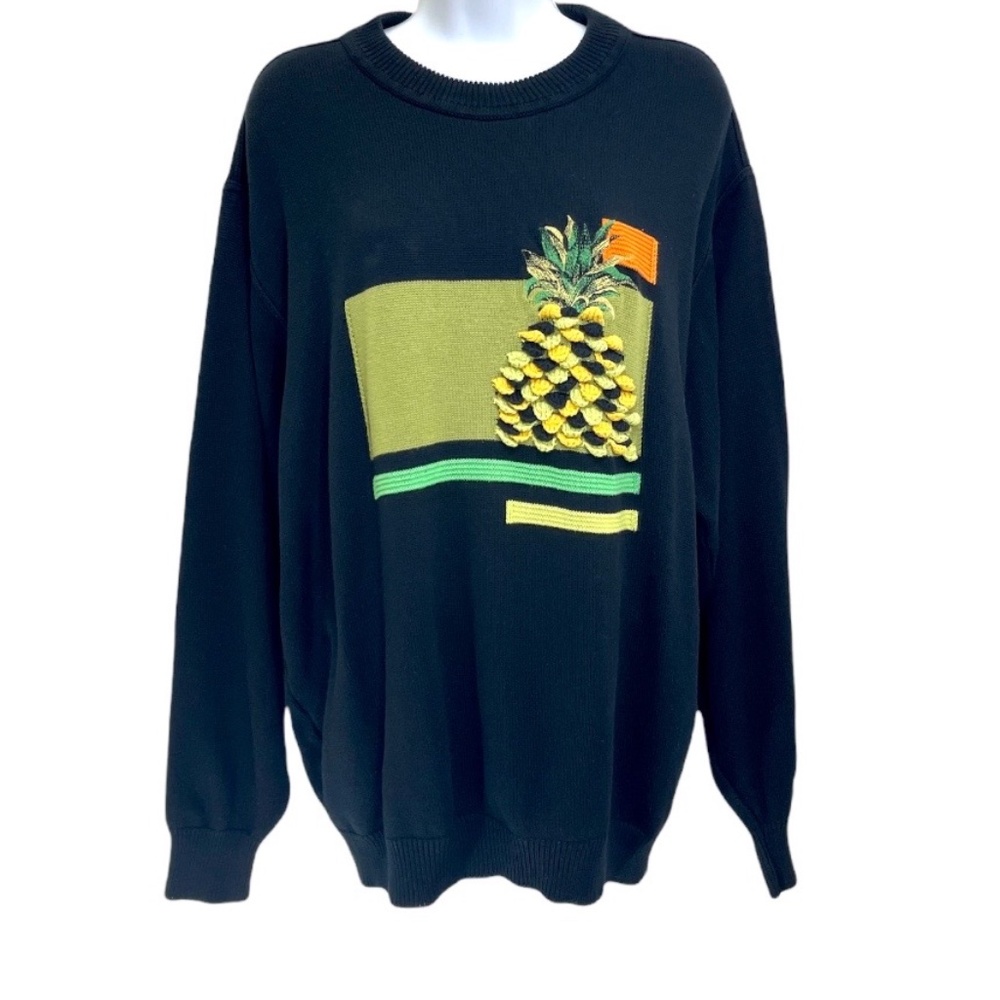 VTG Carlo Colucci Mens Black Sweater Size 52 US L Crocheted Pineapple 3D Design